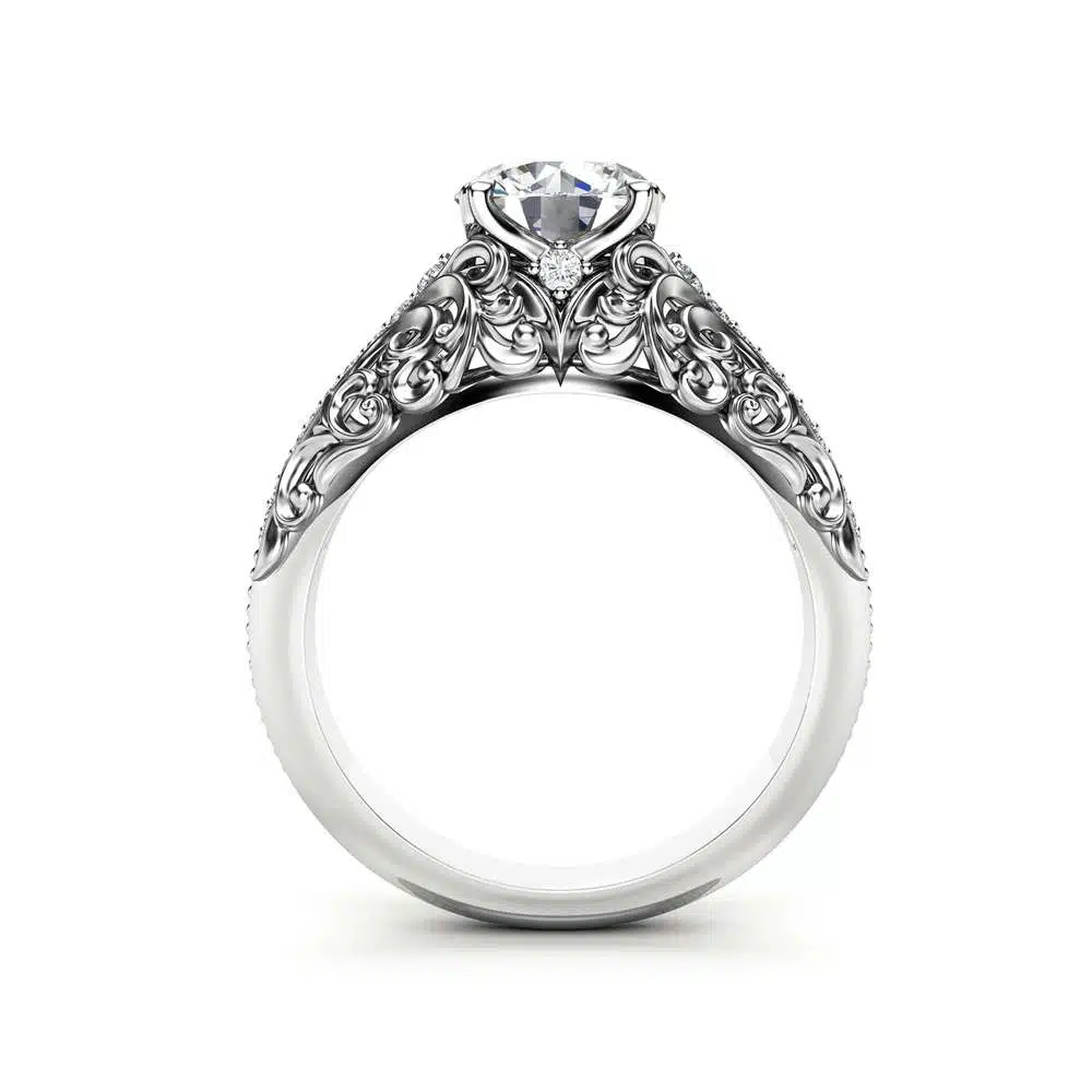 Art Deco Engagement Ring Moissanite Engagement Ring White Gold Ring