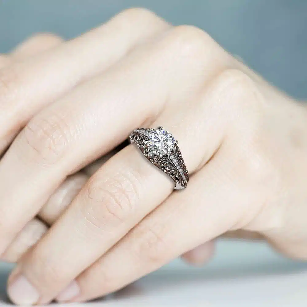 Art Deco Engagement Ring Moissanite Engagement Ring White Gold Ring