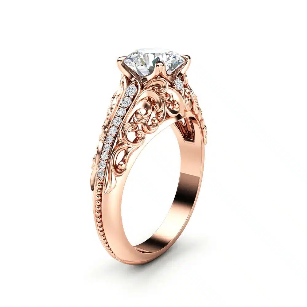 Art Deco Engagement Ring Moissanite Engagement Ring Rose Gold Ring