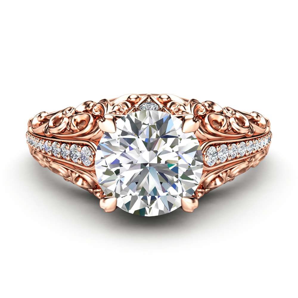 Art Deco Engagement Ring Moissanite Engagement Ring Rose Gold Ring