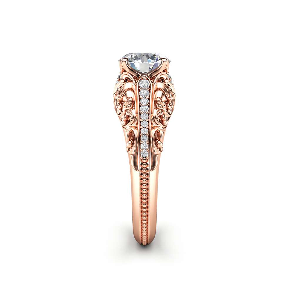 Art Deco Engagement Ring Moissanite Engagement Ring Rose Gold Ring