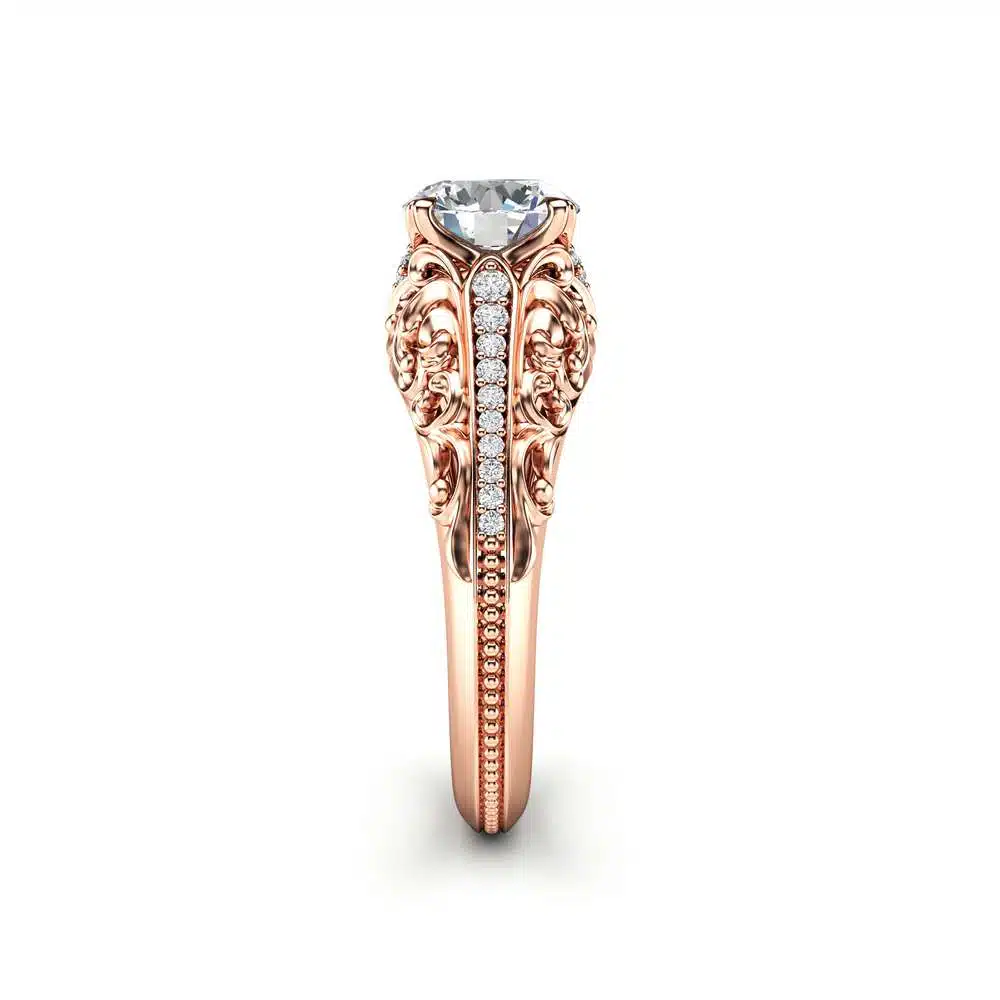 Art Deco Engagement Ring Moissanite Engagement Ring Rose Gold Ring