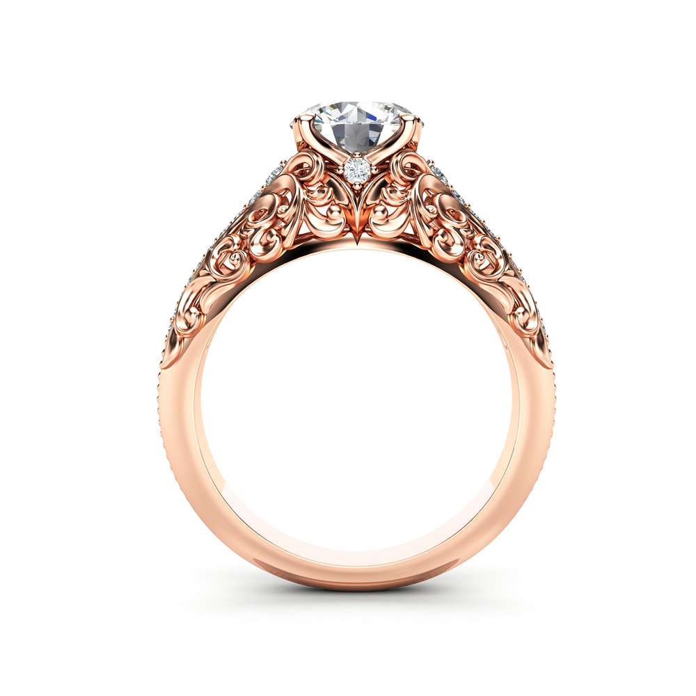 Art Deco Engagement Ring Moissanite Engagement Ring Rose Gold Ring
