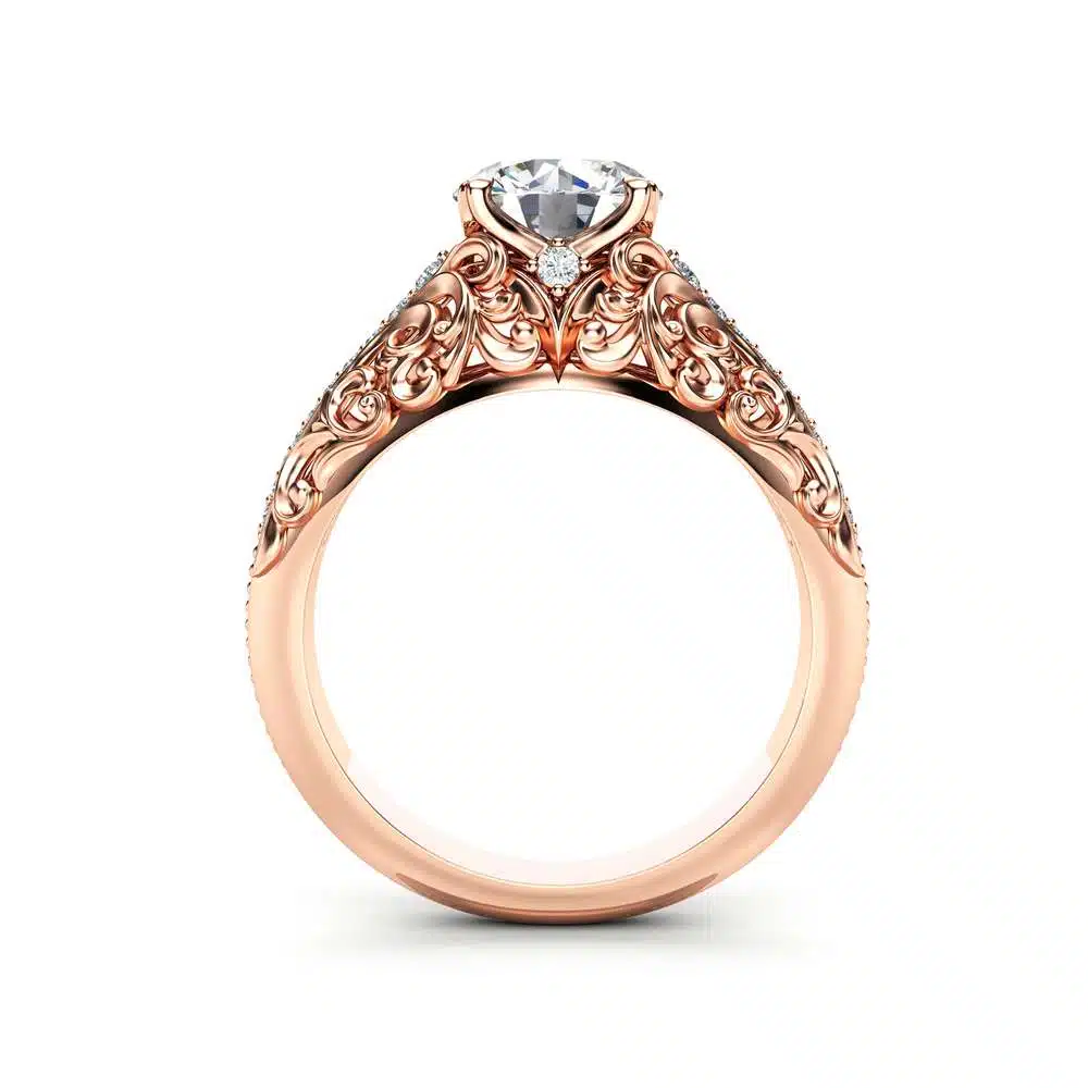 Art Deco Engagement Ring Moissanite Engagement Ring Rose Gold Ring