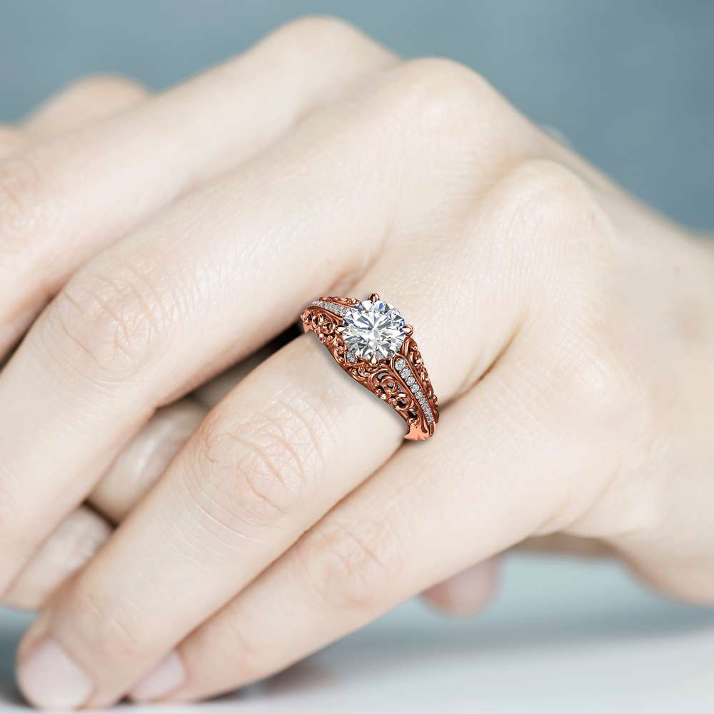 Art Deco Engagement Ring Moissanite Engagement Ring Rose Gold Ring