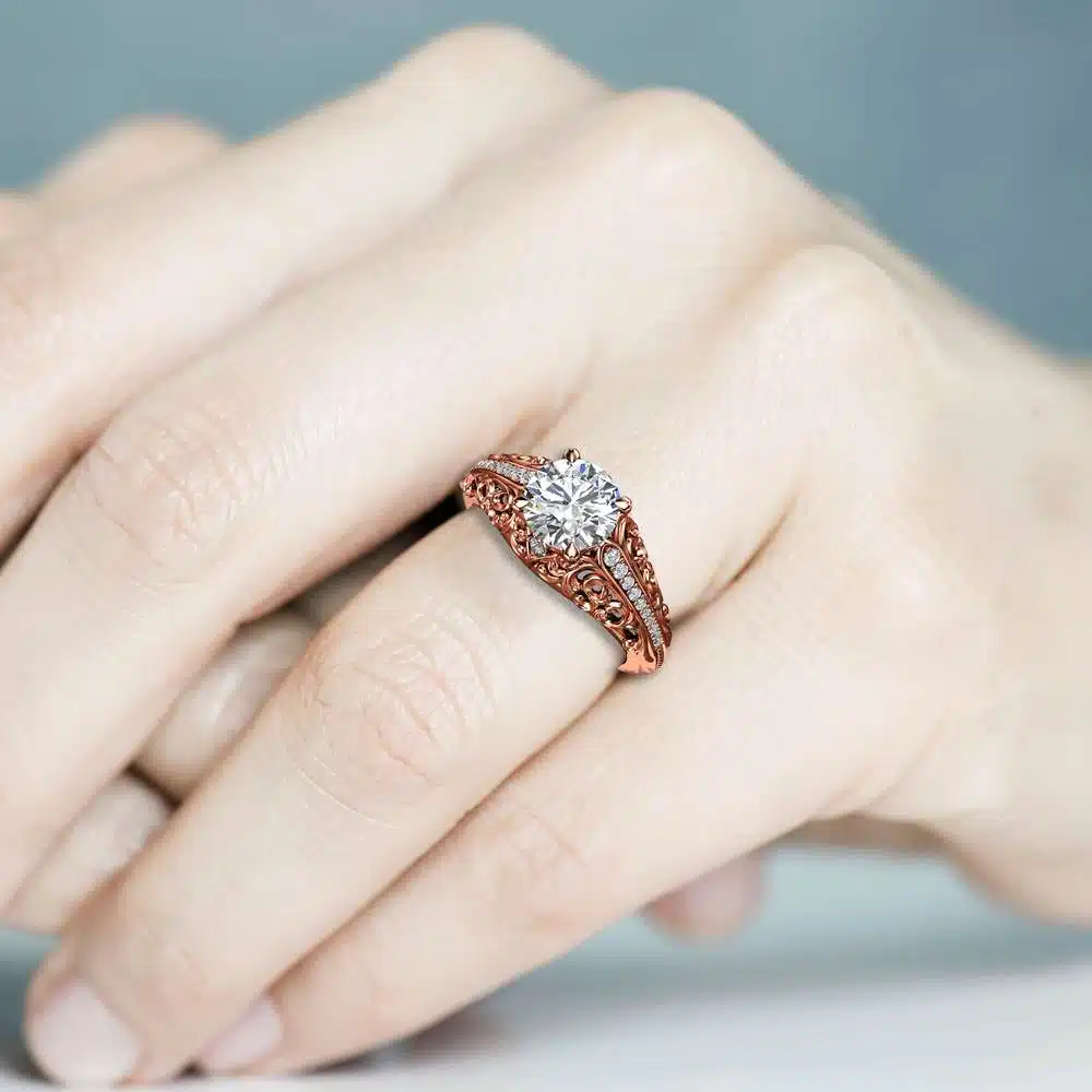 Art Deco Engagement Ring Moissanite Engagement Ring Rose Gold Ring
