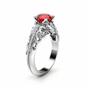 Art Deco Engagement Ring Ruby Engagement Ring White Gold Ring