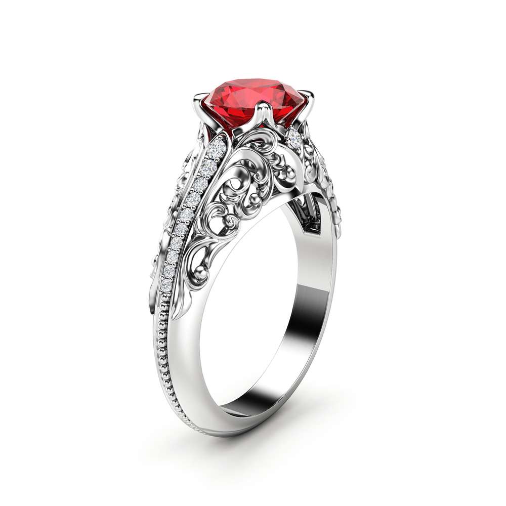Art Deco Engagement Ring Ruby Engagement Ring White Gold Ring 1 Art Deco Engagement Ring Ruby Engagement Ring White Gold Ring