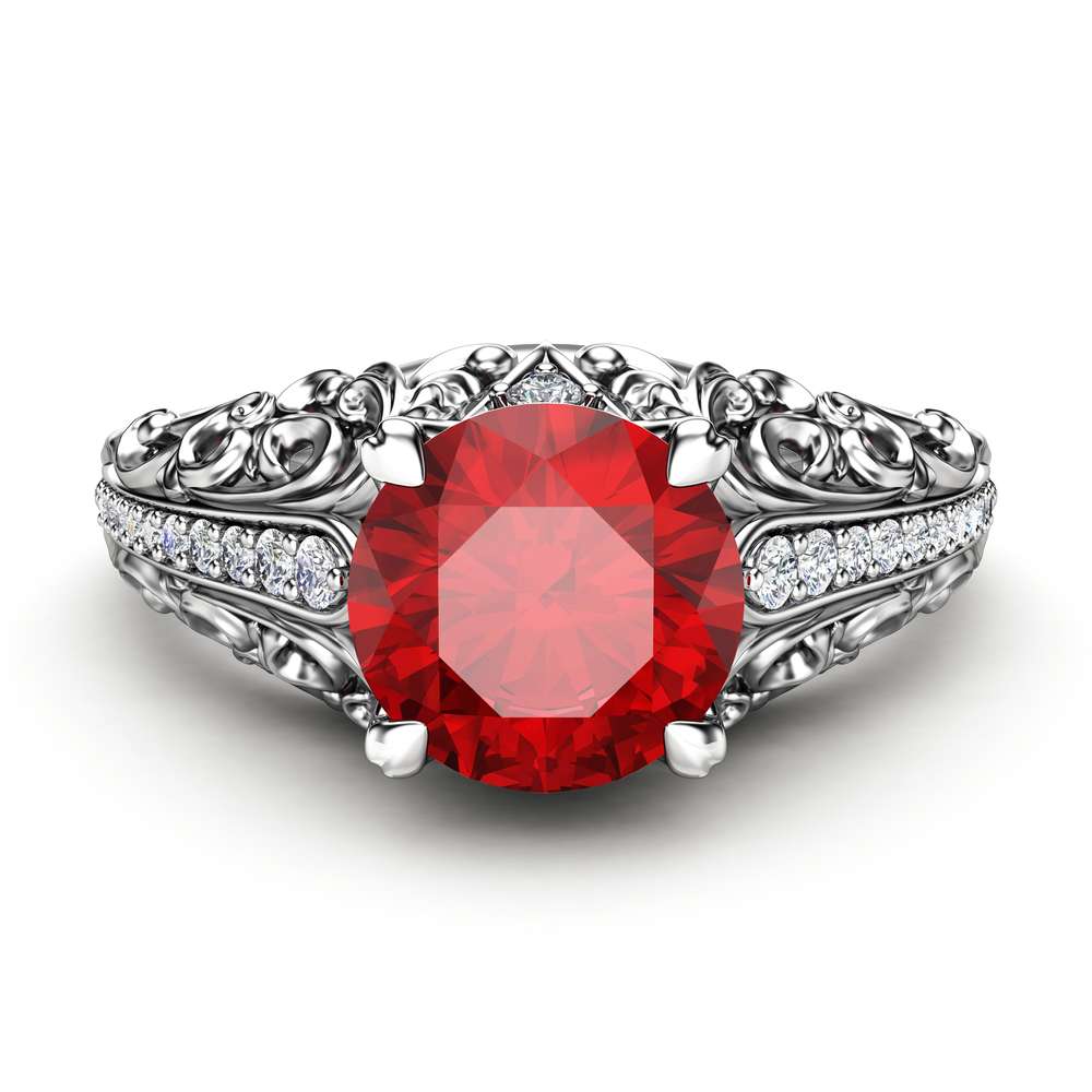 Art Deco Engagement Ring Ruby Engagement Ring White Gold Ring 2 Art Deco Engagement Ring Ruby Engagement Ring White Gold Ring