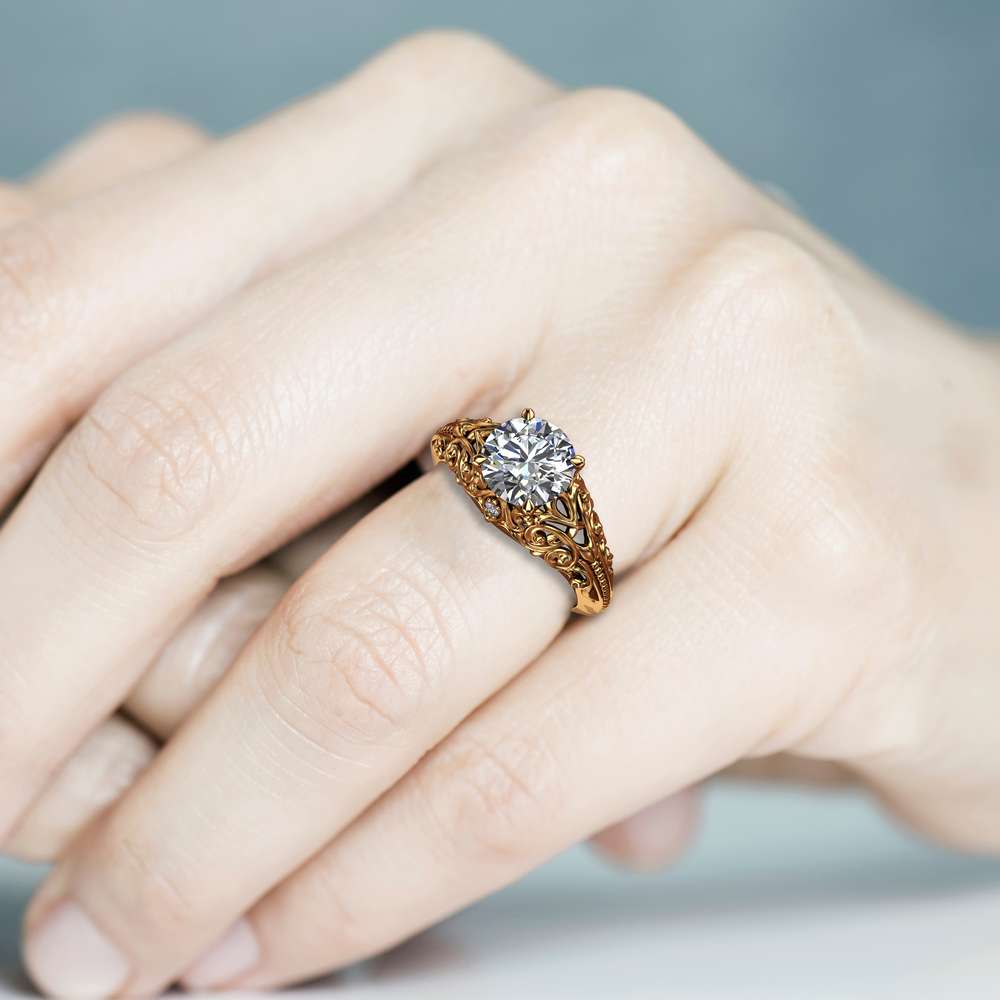 Unique Moissanite Engagement Ring 14K Yellow Gold Ring Filigree Anniversary Ring Milgrain Engagement Ring 5 Unique Moissanite Engagement Ring 14K Yellow Gold Ring Filigree Anniversary Ring Milgrain Engagement Ring