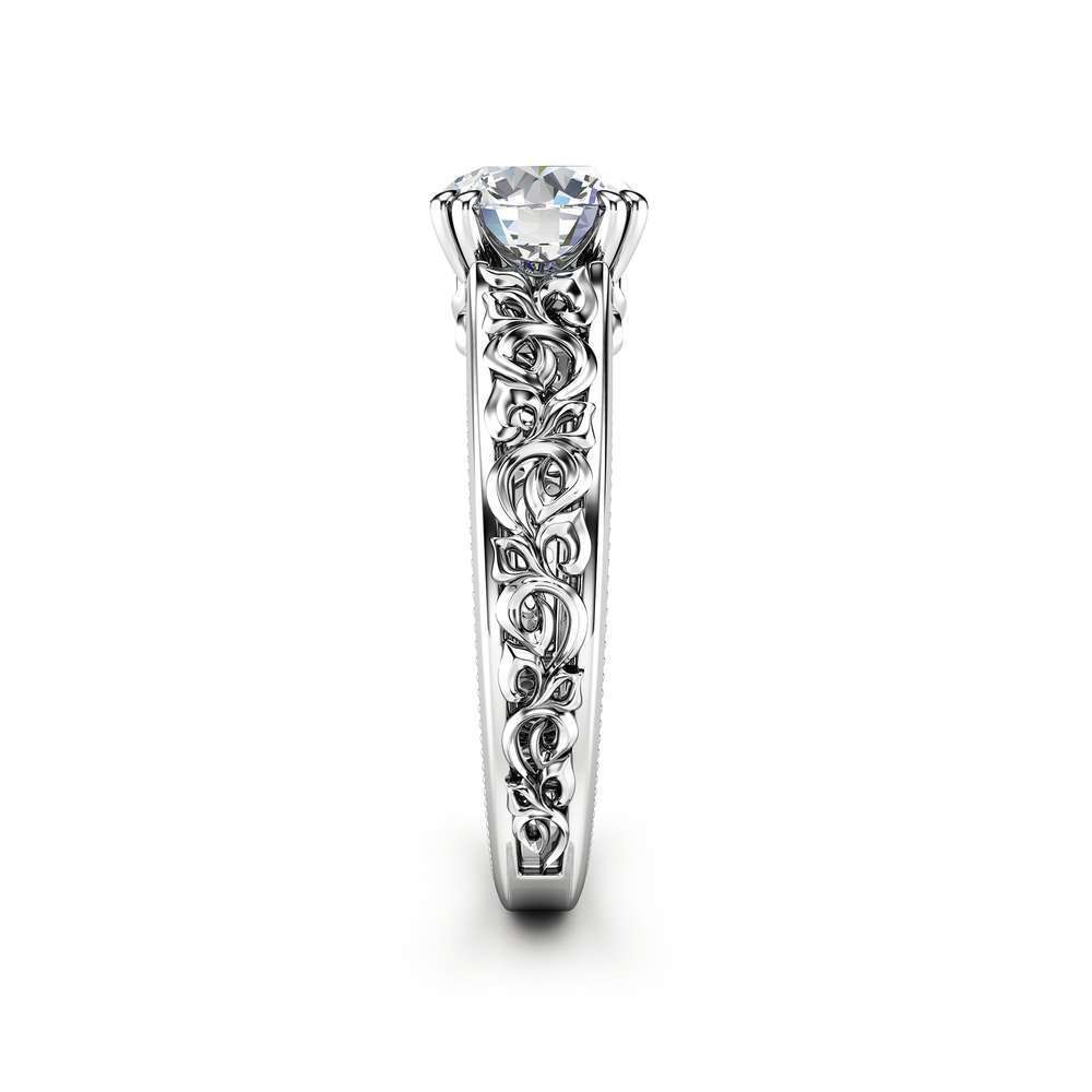 Moissanite Engagement Ring 14K White Gold Solitaire Ring Unique Miligrain Ring Anniversary Gift 4 Moissanite Engagement Ring 14K White Gold Solitaire Ring Unique Miligrain Ring Anniversary Gift