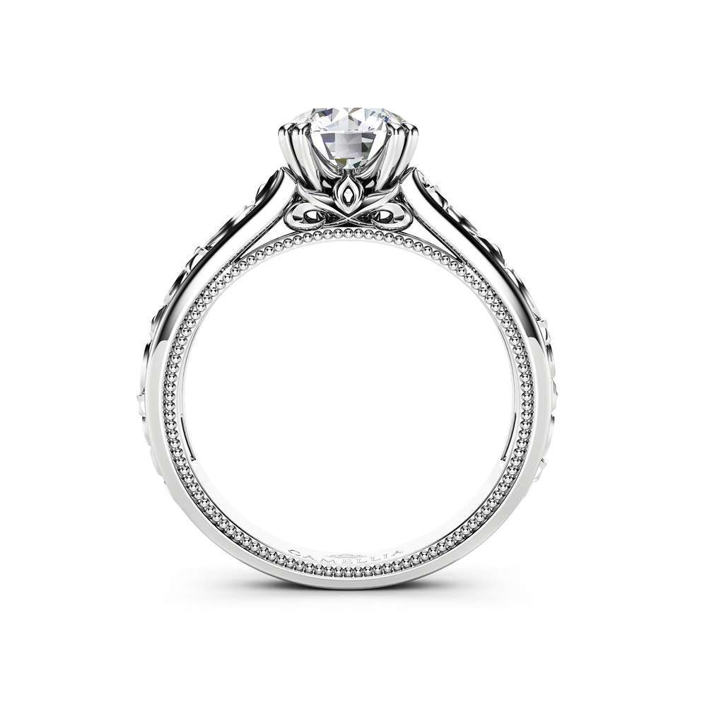 Moissanite Engagement Ring 14K White Gold Solitaire Ring Unique Miligrain Ring Anniversary Gift