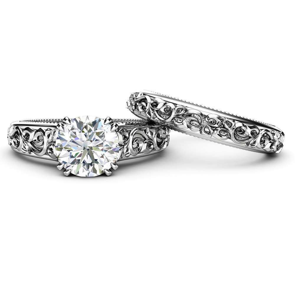 Unique Engagement Ring Set 14K White Gold Moissanite Engagement Ring Art Deco Bridal Set 2 Unique Engagement Ring Set 14K White Gold Moissanite Engagement Ring Art Deco Bridal Set