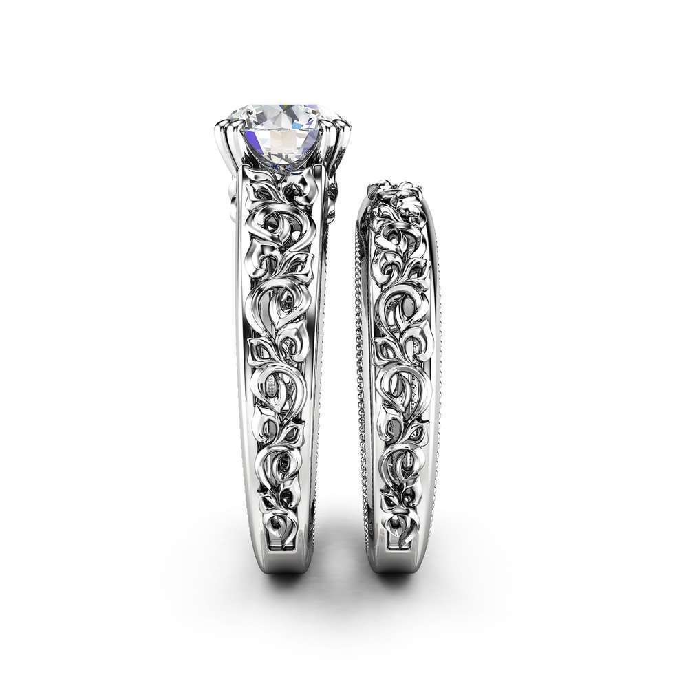Unique Engagement Ring Set 14K White Gold Moissanite Engagement Ring Art Deco Bridal Set 7 Unique Engagement Ring Set 14K White Gold Moissanite Engagement Ring Art Deco Bridal Set