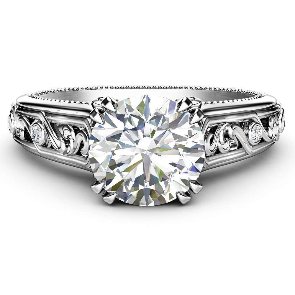 Moissanite Engagement Ring White Gold Ring Unique Art Deco Milgrain Engagement Ring 2 Moissanite Engagement Ring White Gold Ring Unique Art Deco Milgrain Engagement Ring