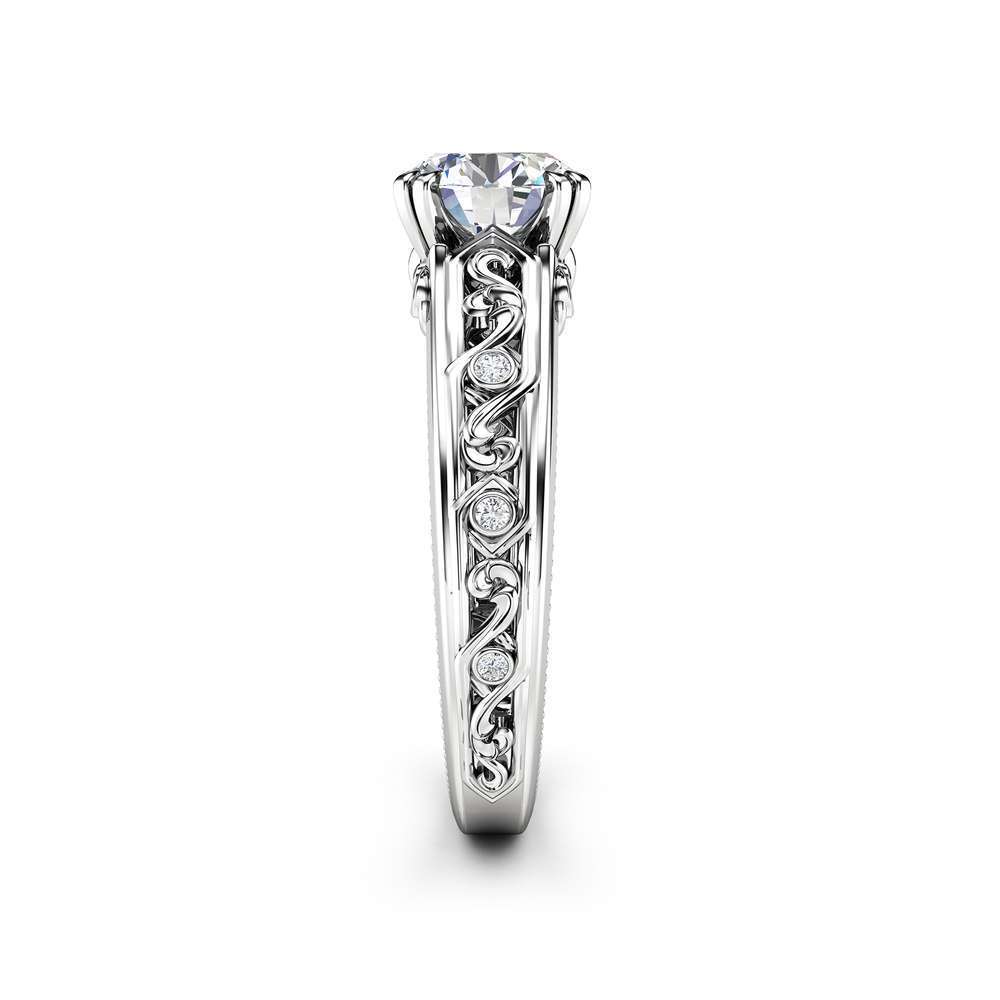 Moissanite Engagement Ring White Gold Ring Unique Art Deco Milgrain Engagement Ring 4 Moissanite Engagement Ring White Gold Ring Unique Art Deco Milgrain Engagement Ring