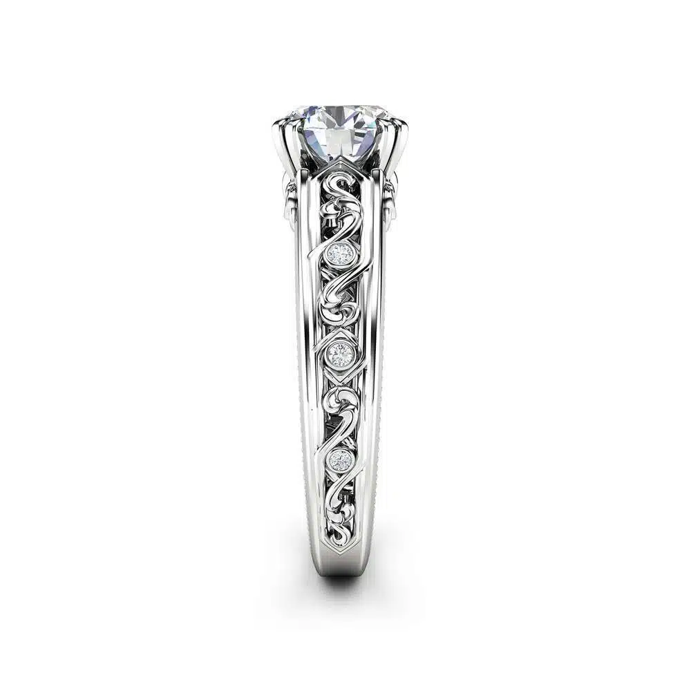 Moissanite Engagement Ring White Gold Ring Unique Art Deco Milgrain Engagement Ring 4 Moissanite Engagement Ring White Gold Ring Unique Art Deco Milgrain Engagement Ring