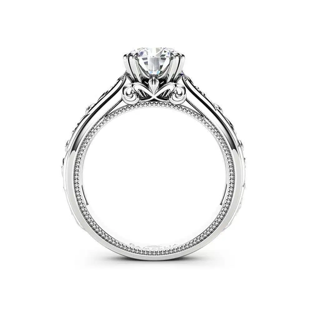 Moissanite Engagement Ring Set 14K White Gold Rings Moissanite Wedding Set Art Deco Bridal Set