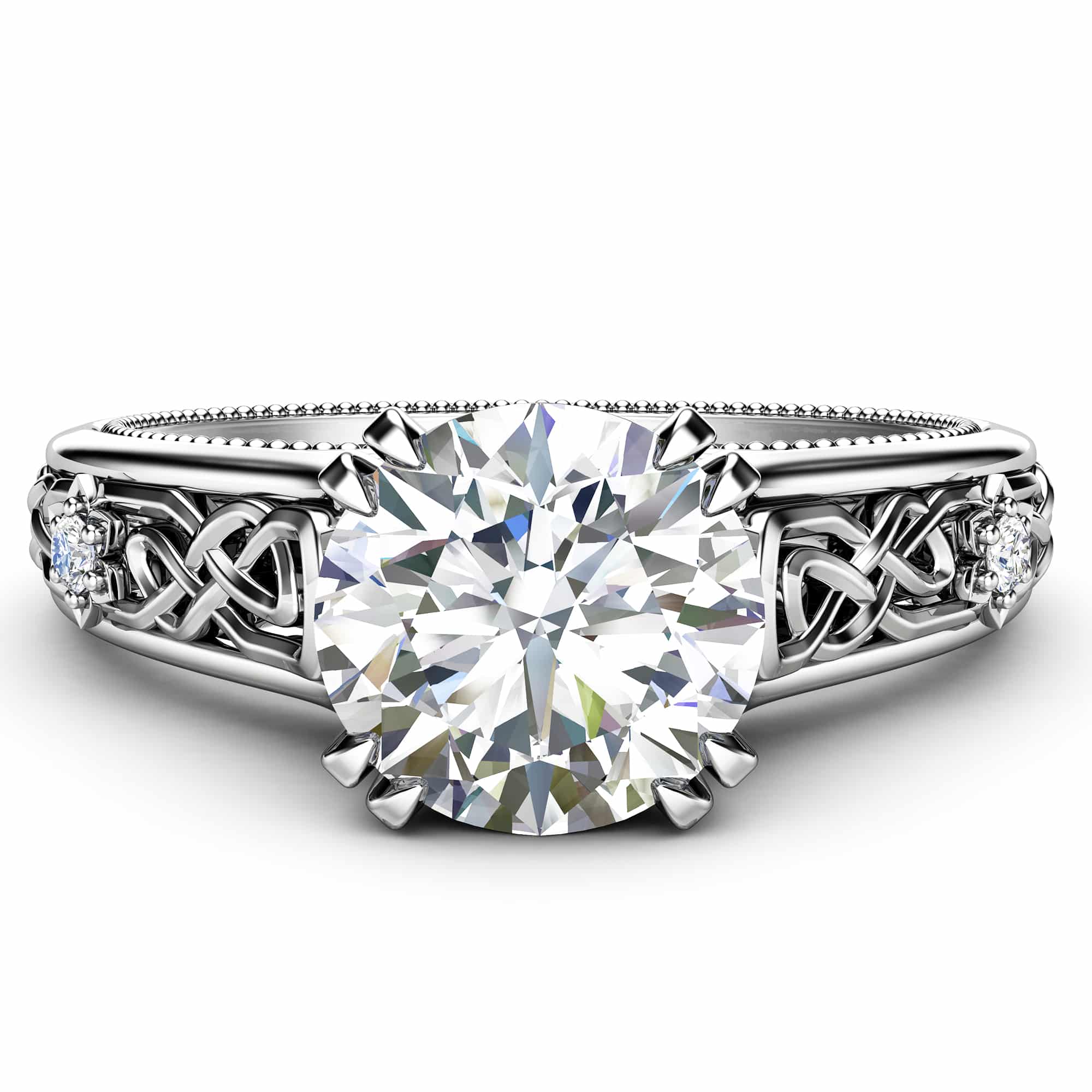 Vintage Moissanite Engagement Ring White Gold Ring Unique Art Deco Engagement Ring