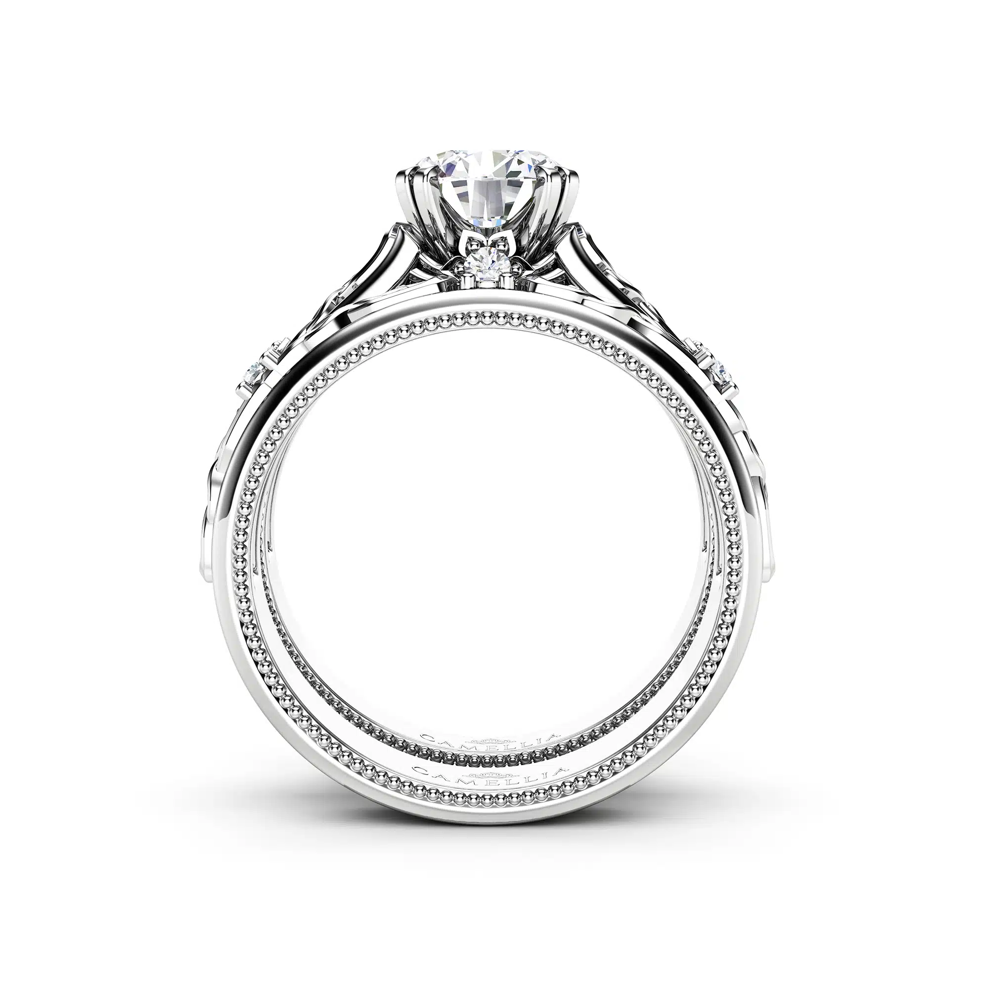 White Gold Moissanite Engagement Ring Set-Engagement Rings-Unique Moissanite Ring with Matching Band- Bridal Set