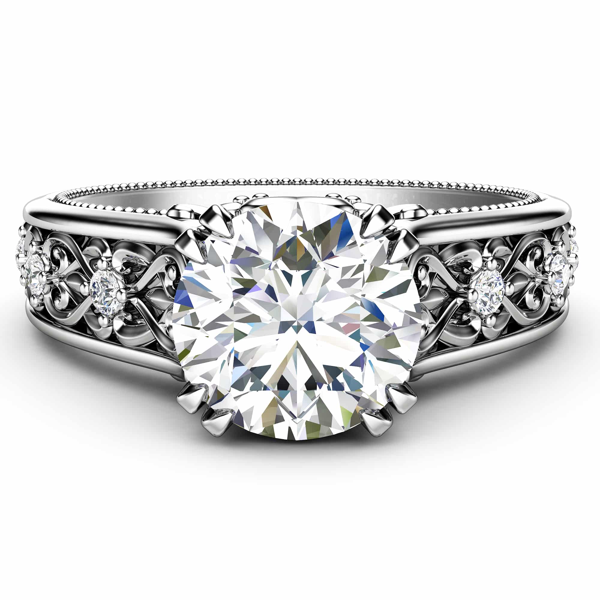 Vintage Moissanite Engagement Ring 14K White Gold Ring Unique Art Deco Engagement Ring