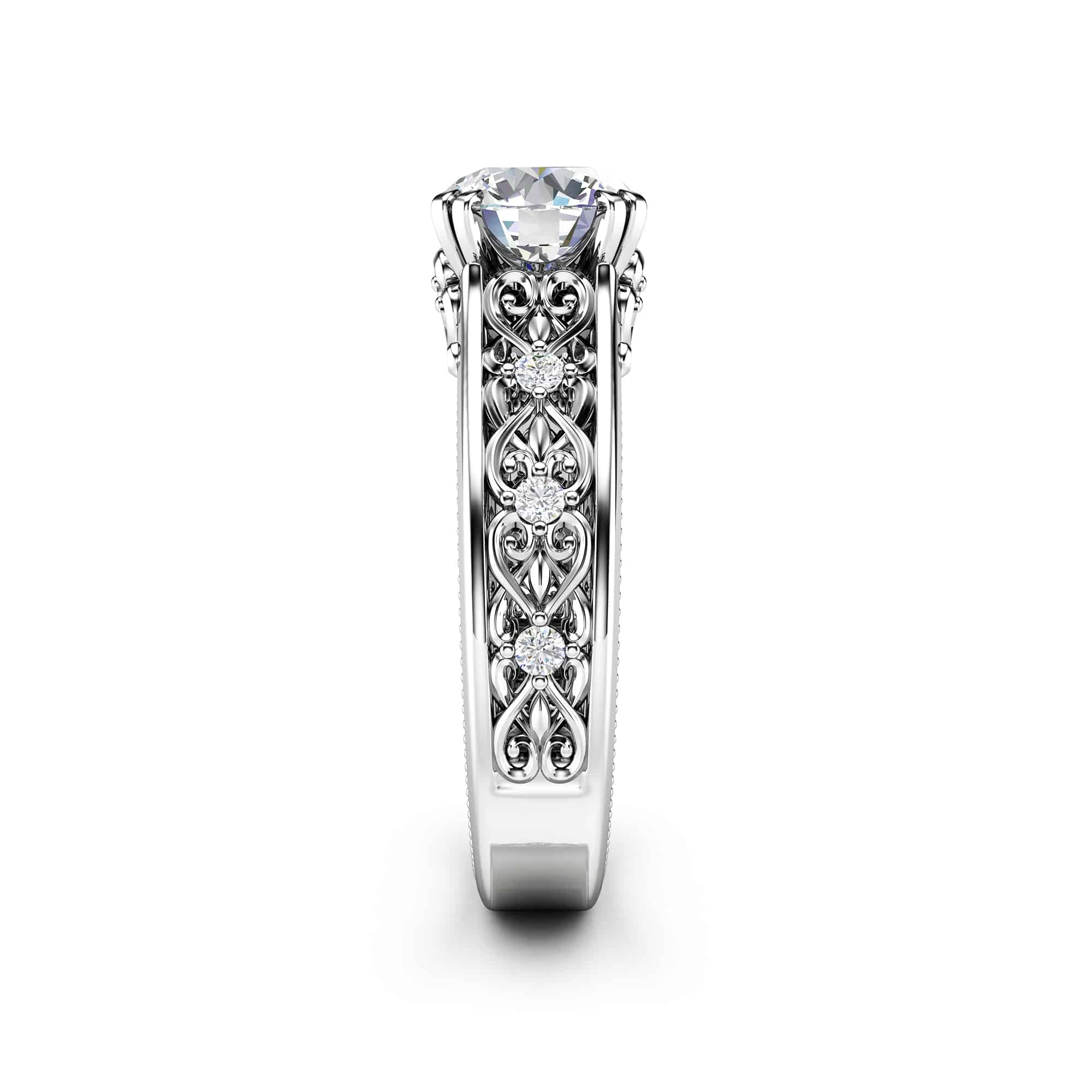 Vintage Moissanite Engagement Ring 14K White Gold Ring Unique Art Deco Engagement Ring