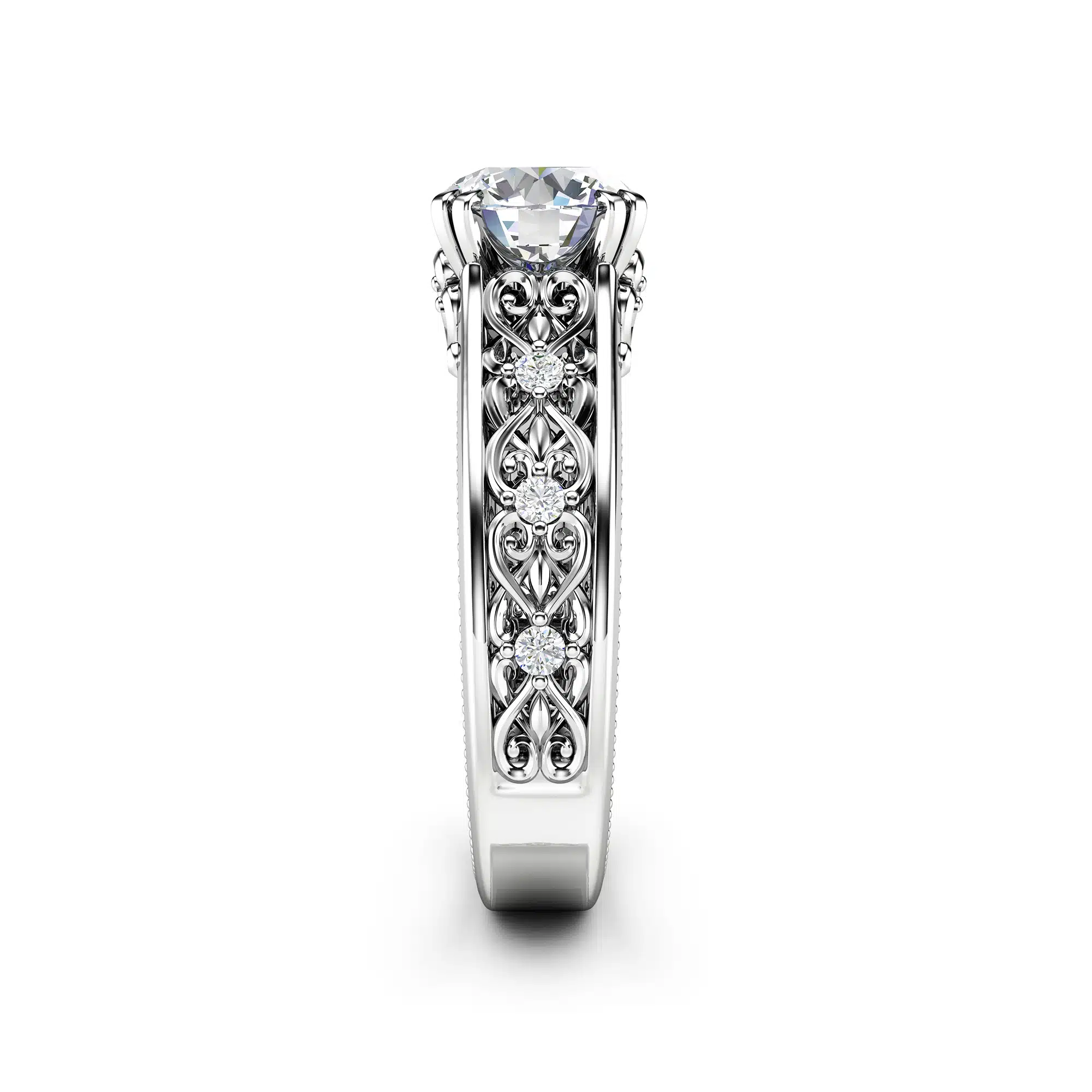 Vintage Moissanite Engagement Ring 14K White Gold Ring Unique Art Deco Engagement Ring