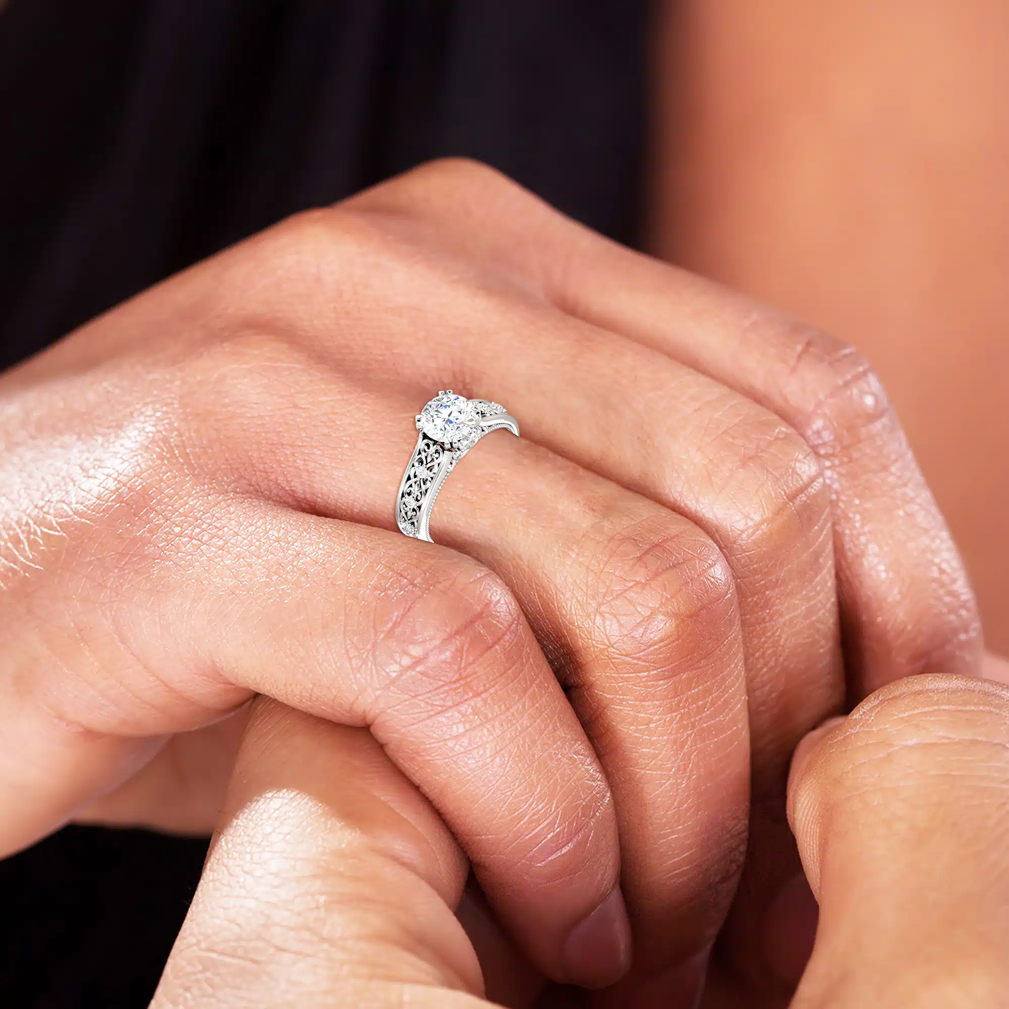 Vintage Moissanite Engagement Ring 14K White Gold Ring Unique Art Deco Engagement Ring 6 Vintage Moissanite Engagement Ring 14K White Gold Ring Unique Art Deco Engagement Ring