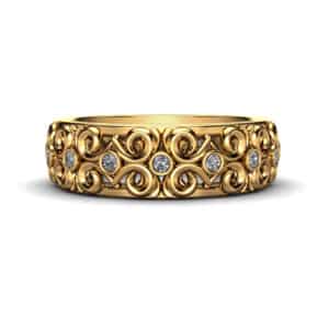 Special Offer - Women's Filigree Ring Masculine Yellow Gold Matching Band