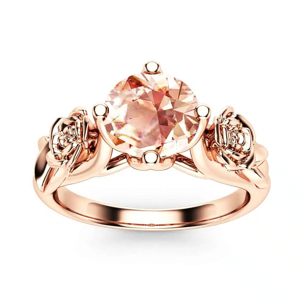 Rose and Leaf Morganite Engagement Ring 14K Rose Gold Solitaire Ring Rose and Leaf Engagement Ring