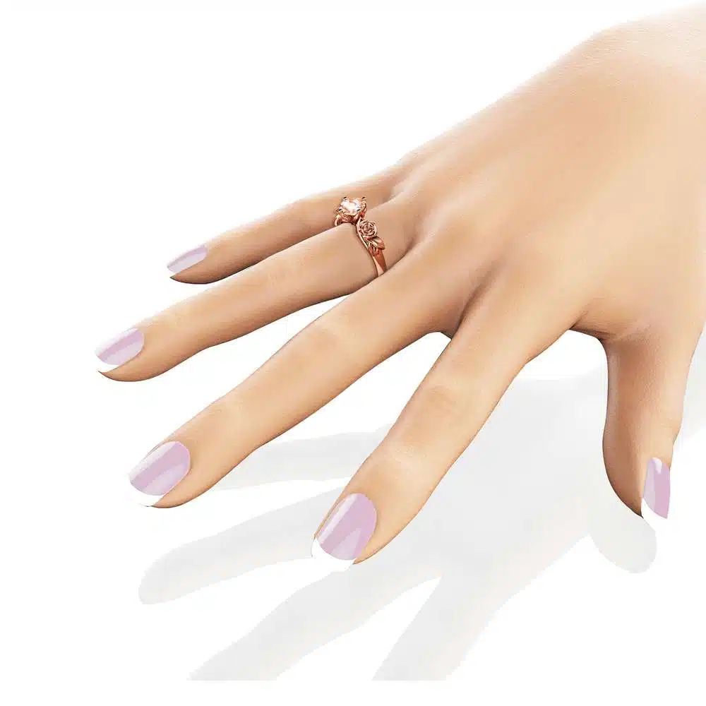 Rose and Leaf Morganite Engagement Ring 14K Rose Gold Solitaire Ring Rose and Leaf Engagement Ring