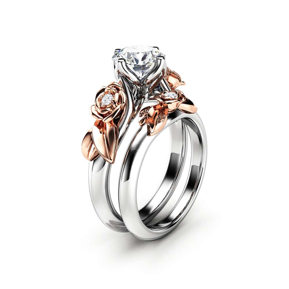 Engagement Ring Set White Gold Ring Rose Engagement Ring Moissanite Gold Ring 1 Engagement Ring Set White Gold Ring Rose Engagement Ring Moissanite Gold Ring