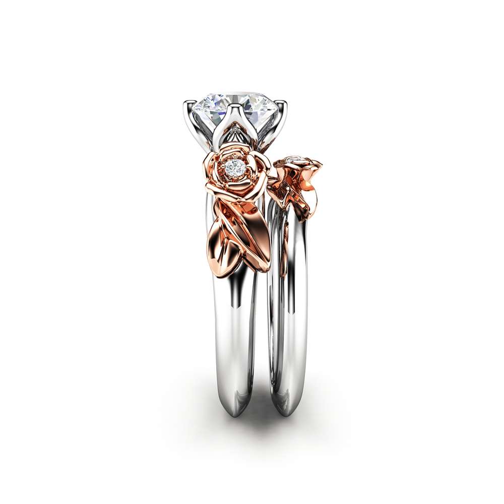 Engagement Ring Set White Gold Ring Rose Engagement Ring Moissanite Gold Ring 3 Engagement Ring Set White Gold Ring Rose Engagement Ring Moissanite Gold Ring