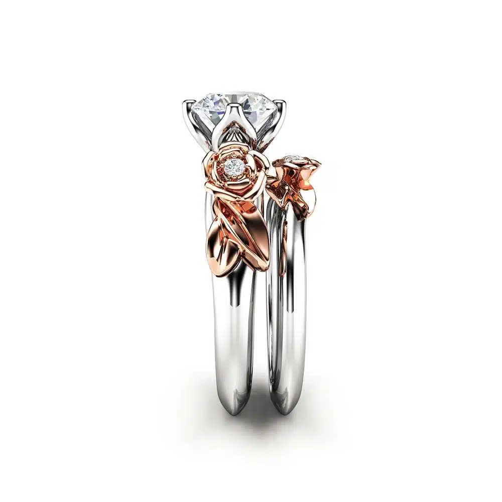 Engagement Ring Set White Gold Ring Rose Engagement Ring Moissanite Gold Ring