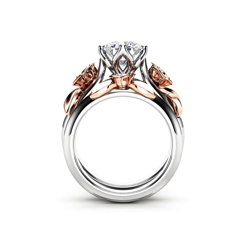Engagement Ring Set White Gold Ring Rose Engagement Ring Moissanite Gold Ring 4 Engagement Ring Set White Gold Ring Rose Engagement Ring Moissanite Gold Ring