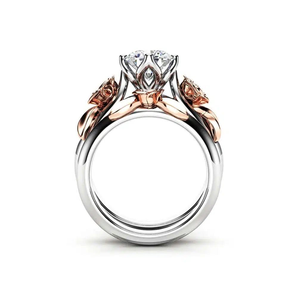 Engagement Ring Set White Gold Ring Rose Engagement Ring Moissanite Gold Ring