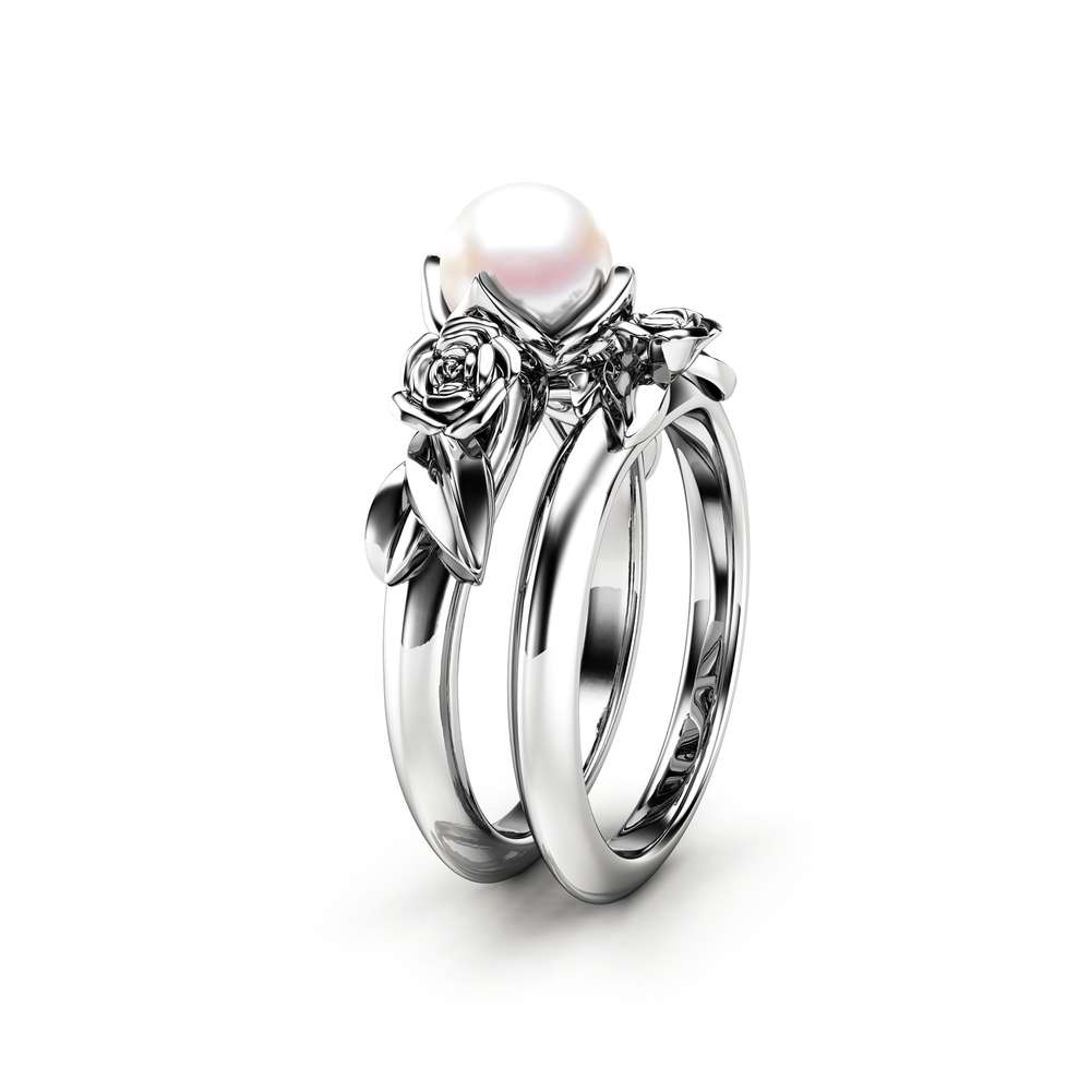 Pearl Engagement Ring Set White Gold Rings Rose Engagement Ring Pearl Gold Ring 1 Pearl Engagement Ring Set White Gold Rings Rose Engagement Ring Pearl Gold Ring