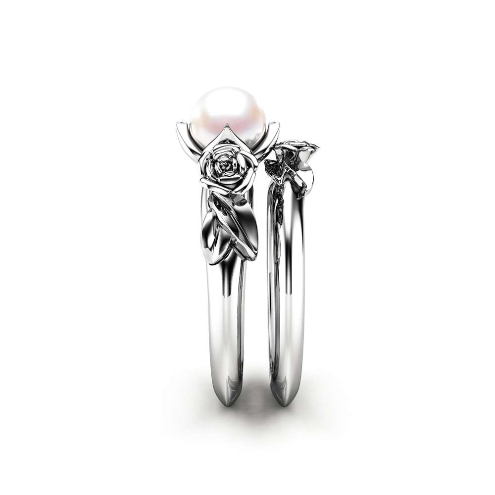 Pearl Engagement Ring Set White Gold Rings Rose Engagement Ring Pearl Gold Ring 3 Pearl Engagement Ring Set White Gold Rings Rose Engagement Ring Pearl Gold Ring