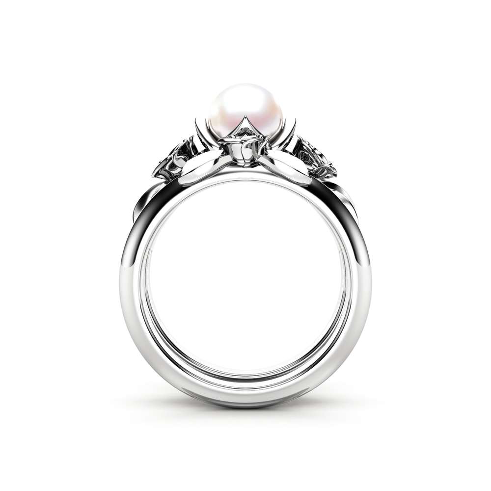 Pearl Engagement Ring Set White Gold Rings Rose Engagement Ring Pearl Gold Ring 4 Pearl Engagement Ring Set White Gold Rings Rose Engagement Ring Pearl Gold Ring