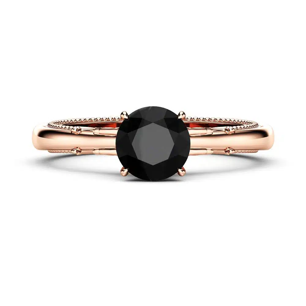 Solitaire Black Diamond Promise Ring 14K Rose Gold Engagement Ring Miligrain Art Deco Ring Anniversary Gift 2 Solitaire Black Diamond Promise Ring 14K Rose Gold Engagement Ring Miligrain Art Deco Ring Anniversary Gift
