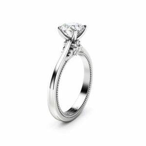 Lab Grown Diamond Ring 14K White & Rose Gold Ring CVD Diamond Engagement Ring Victorian Wedding Ring