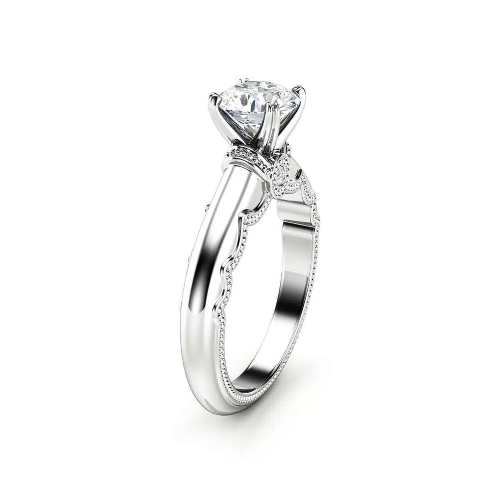 Estate Moissanite Engagement Ring 14K White Gold Estate Ring Unique Moissanite Band Anniversary Gift 2 Estate Moissanite Engagement Ring 14K White Gold Estate Ring Unique Moissanite Band Anniversary Gift