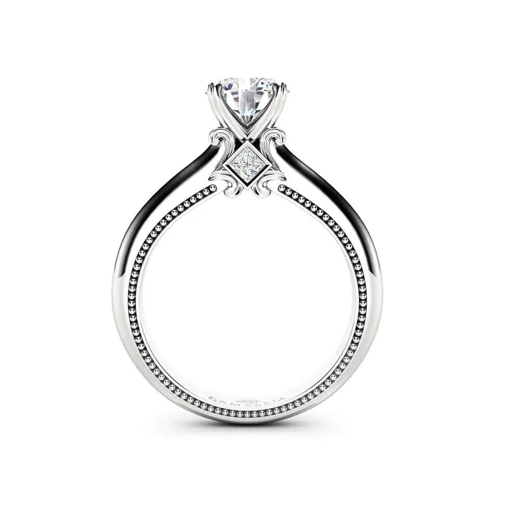 Victorian Moissanite Engagement Ring 14K White Gold Ring Milgrain Ring Anniversary Ring Princess Cut Diamond Ring