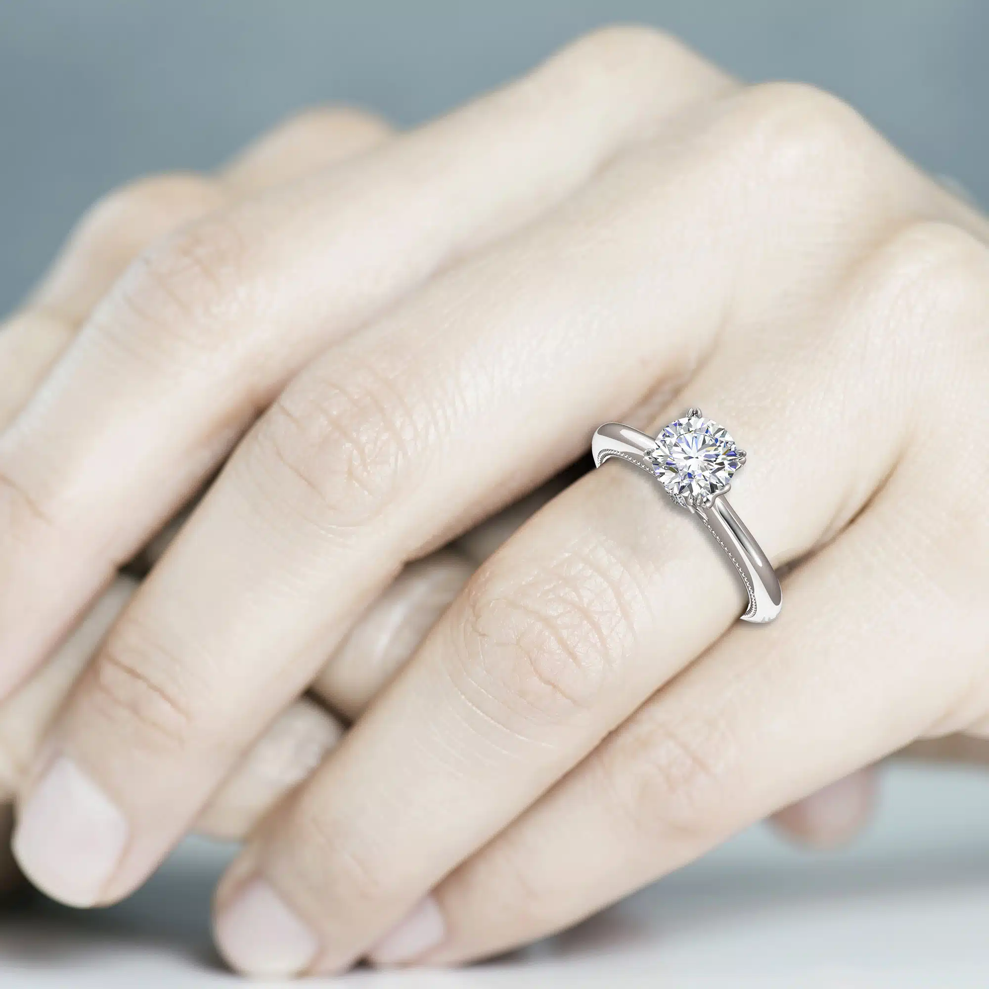 Victorian Moissanite Engagement Ring 14K White Gold Ring Milgrain Ring Anniversary Ring Princess Cut Diamond Ring