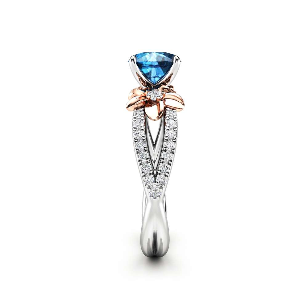 14k White Gold Blue Diamond Engagement Ring for Women / Unique Engagement Ring / Alternative Gold Flower Ring / Floral Blue Diamond Ring 3 14k White Gold Blue Diamond Engagement Ring for Women / Unique Engagement Ring / Alternative Gold Flower Ring / Floral Blue Diamond Ring