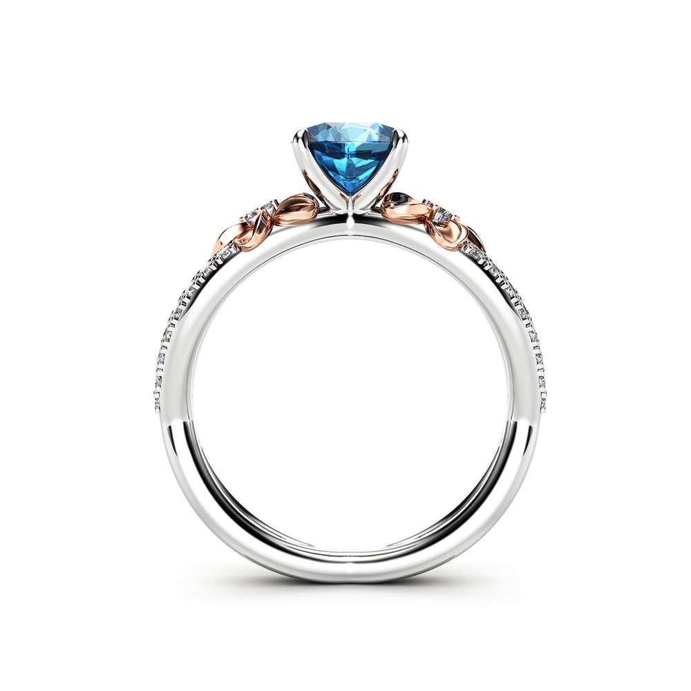 14k White Gold Blue Diamond Engagement Ring for Women / Unique Engagement Ring / Alternative Gold Flower Ring / Floral Blue Diamond Ring 4 14k White Gold Blue Diamond Engagement Ring for Women / Unique Engagement Ring / Alternative Gold Flower Ring / Floral Blue Diamond Ring