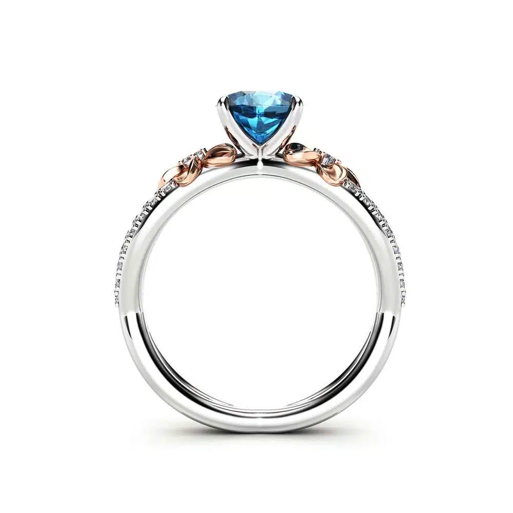 14k White Gold Blue Diamond Engagement Ring for Women / Unique Engagement Ring / Alternative Gold Flower Ring / Floral Blue Diamond Ring