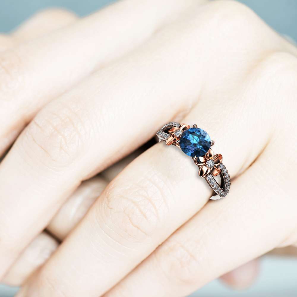14k White Gold Blue Diamond Engagement Ring for Women / Unique Engagement Ring / Alternative Gold Flower Ring / Floral Blue Diamond Ring 5 14k White Gold Blue Diamond Engagement Ring for Women / Unique Engagement Ring / Alternative Gold Flower Ring / Floral Blue Diamond Ring