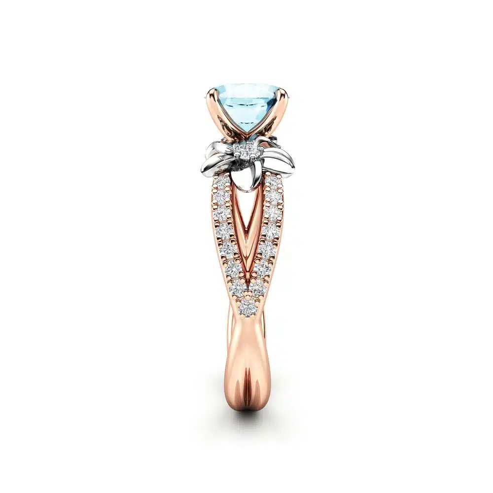 Rose Gold Aquamarine Vintage Engagement Ring for Women / Unique Flower Engagement Ring / Alternative Ring / Floral Gemstone Engagement Ring