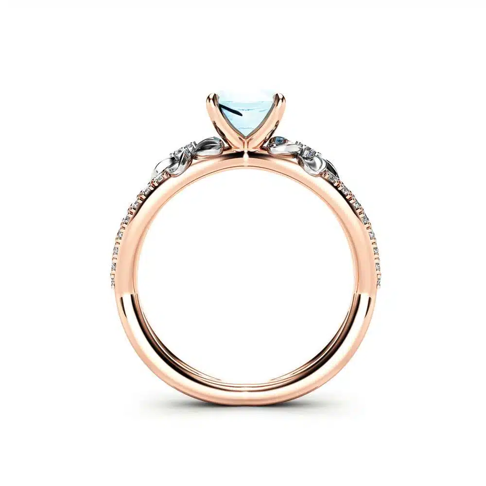 Rose Gold Aquamarine Vintage Engagement Ring for Women / Unique Flower Engagement Ring / Alternative Ring / Floral Gemstone Engagement Ring